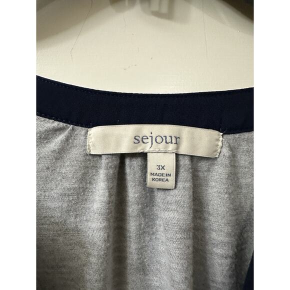 Sejour Women Navy and Gray Long Sleeve Shirt‎ Plus Size  3X V-Neck - Picture 4 of 7
